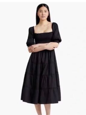Hill House Nesli Nap Dress Black Dotted Swiss Cotton Blend Short Sleeves Tie